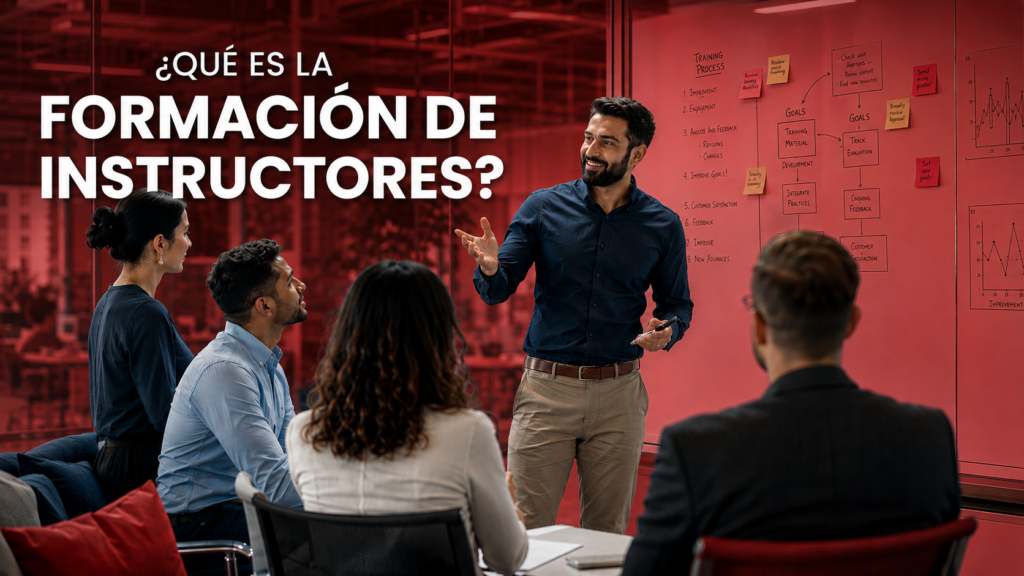 Instructor corporativo guiando un taller práctico de capacitación y formación de instructores en una empresa